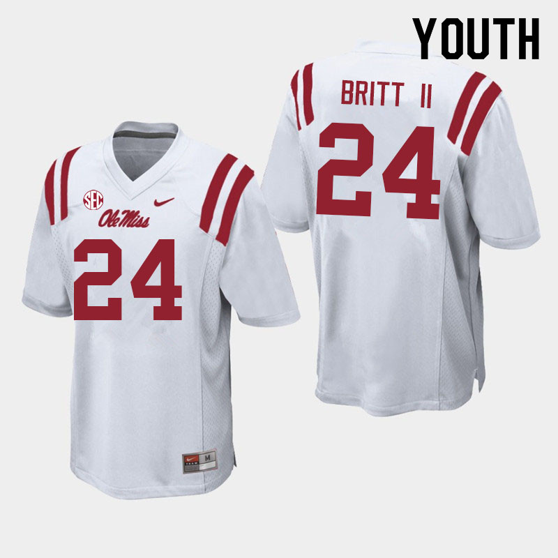 Marc Britt II Ole Miss Rebels NCAA Youth White #24 Stitched Limited College Football Jersey IIL2258RW